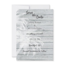 Palmträd på trästrand bröllop Save the Date