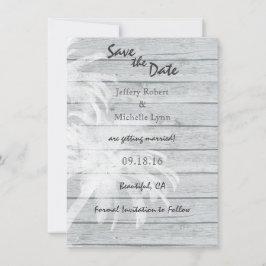 Palmträd på trästrand bröllop Save the Date Inbjudningar