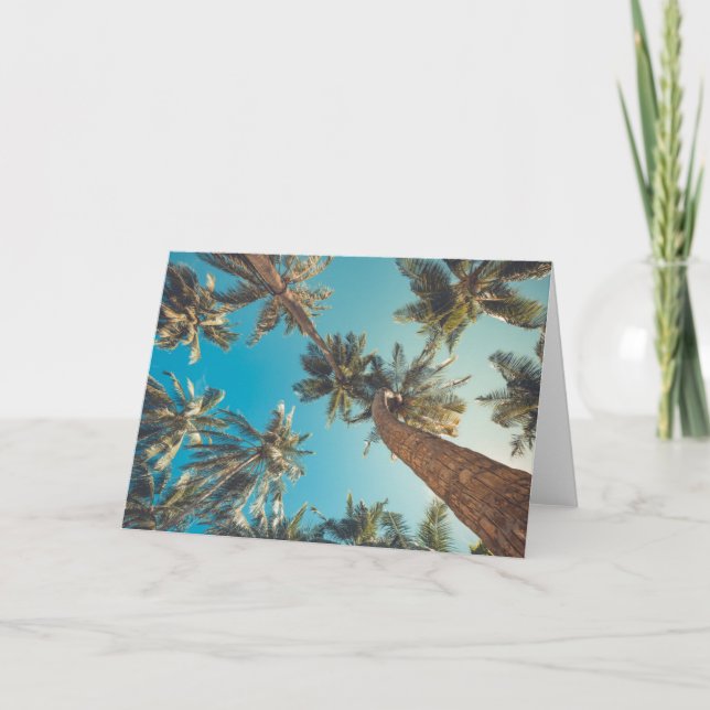 Palmträd på tropisk strandvintage kort (Framsida)