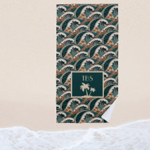 Palmträd Polynesiska vågor Vintage strandmonogram
