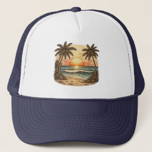 Palmträd - Retro Stil Tropisk Strand Sol Sommar Keps