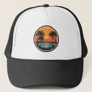 Palmträd - Retro Stil Tropisk Strand Sol Sommar  Keps