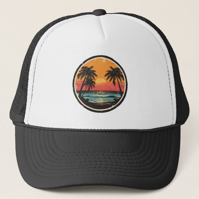 Palmträd - Retro Stil Tropisk Strand Sol Sommar  Keps (Framsida)