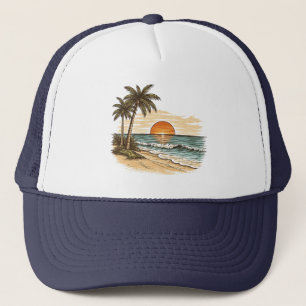 Palmträd - Retro Stil Tropisk Strand Sol Sommar Keps