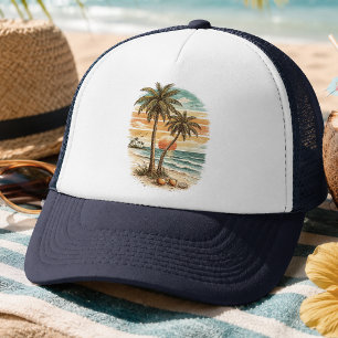 Palmträd - Retro Stil Tropisk Strand Sol Sommar Keps