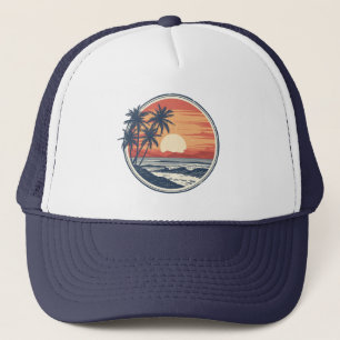 Palmträd - Retro Stil Tropisk Strand Sol Sommar  Keps