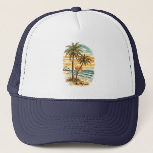 Palmträd - Retro Stil Tropisk Strand Sol Sommar  Keps