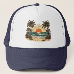 Palmträd - Retro Stil Tropisk Strand Sol Sommar  Keps