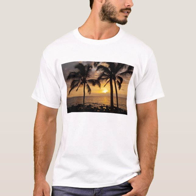 Palmträd solnedgång tee shirt (Framsida)