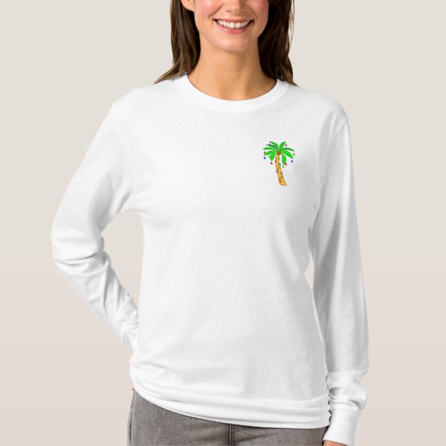 Palmträd som dekoreras för jul t-shirt (Framsida)