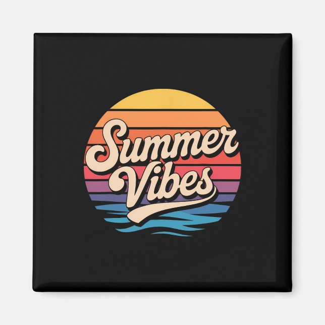 Palmträd Sommar Vibes Retro Surf Solnedgång Strand Magnet (Framsidan)