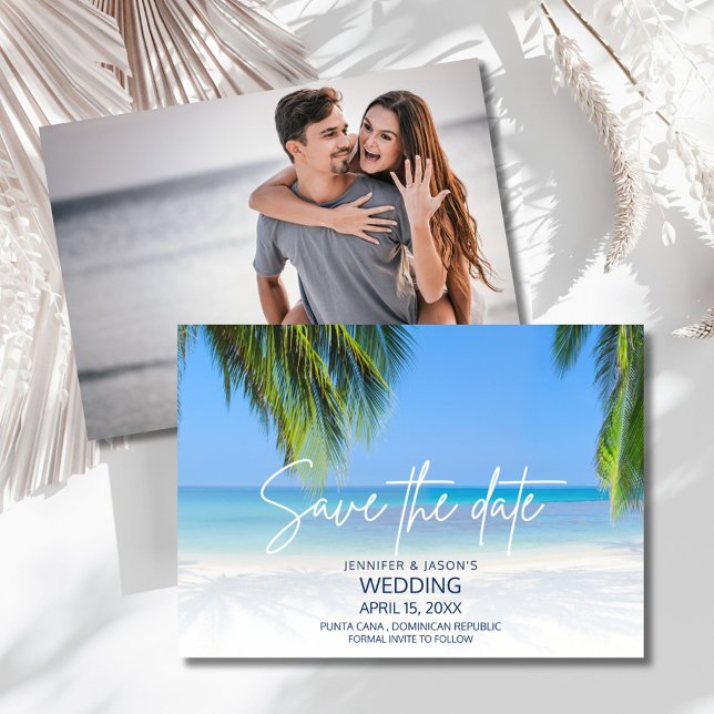 Palmträd Strand Bröllop Destination  Spara Datumet (Palm Tree Beach Destination Wedding Save The Date)
