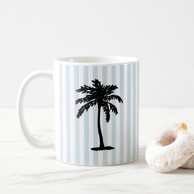 Palmträd Strand Marin Randig Kaffemugg (Med munk)