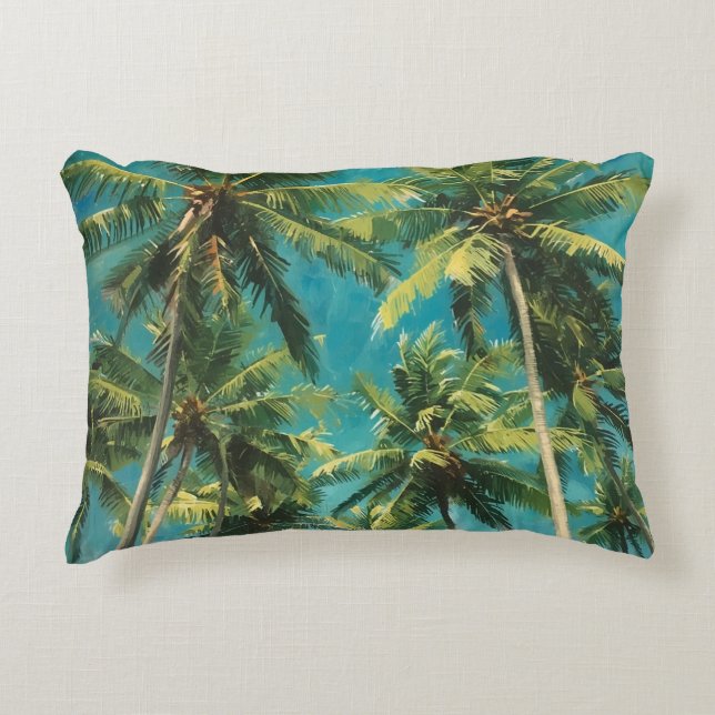 Palmträd Teal Himmel Prydnadskudde (Framsidan)