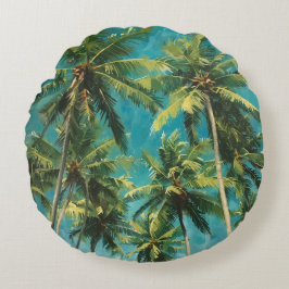Palmträd Teal Himmel Rund Kudde
