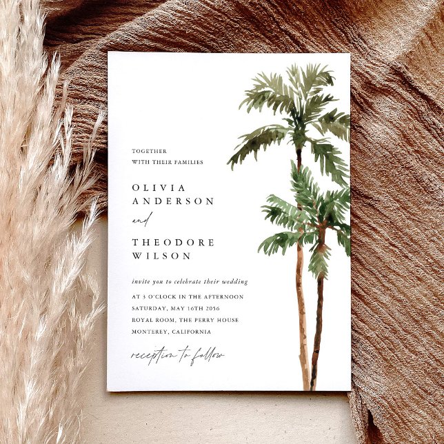 Palmträd Tropisk Bröllopsdestination  Inbjudningar (Palm Tree Tropical Wedding Invitation beach destination invite wedding stationery)