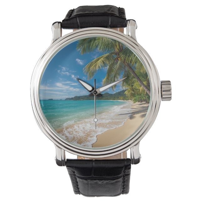 Palmträd Tropisk Strand Ocean Armbandsur (Framsida)