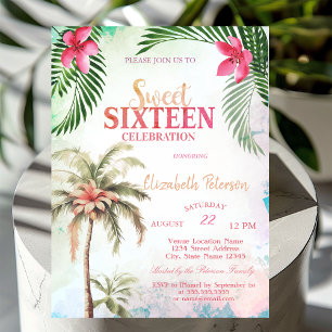 Palmträd Tropiska Blommor Sommar Sweet 16-fest Inbjudningar