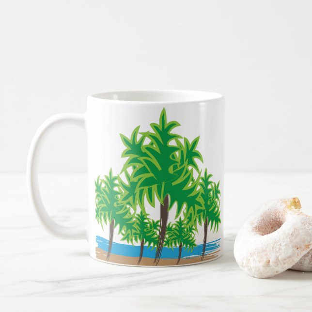 Palmträd Vattenfärg Strand Tropisk  Kaffemugg (Med munk)