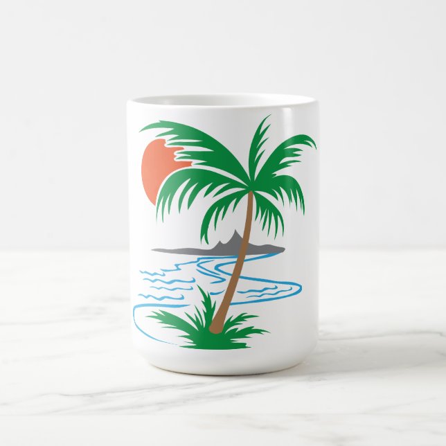 Palmträd vid floden | Tropisk solnedgångskonst Kaffemugg (Center)