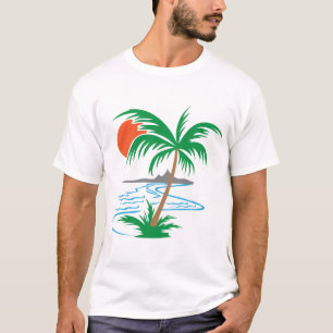 Palmträd vid floden   Tropisk solnedgångskonst T Shirt
