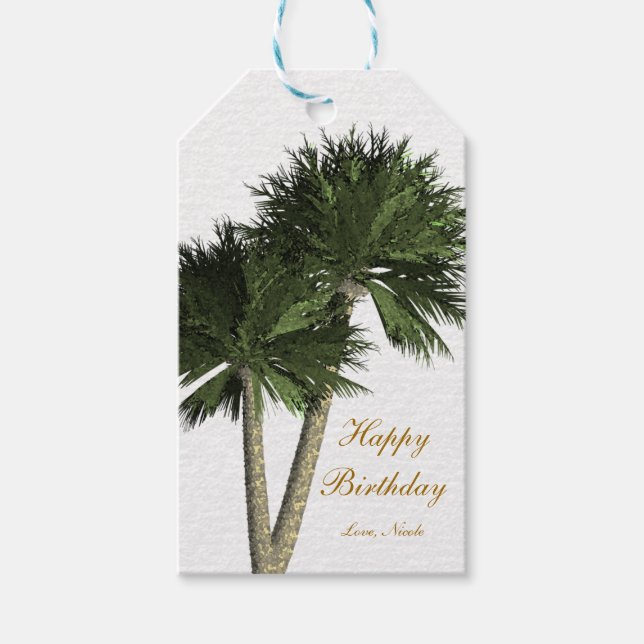 Palmträd Vita Eleganta Strandbröllop Presentkort Presentetikett (Framsidan)