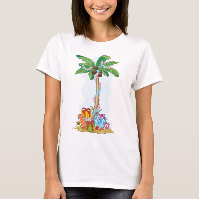 Palmträdjul med gåvor tee shirt (Framsida)