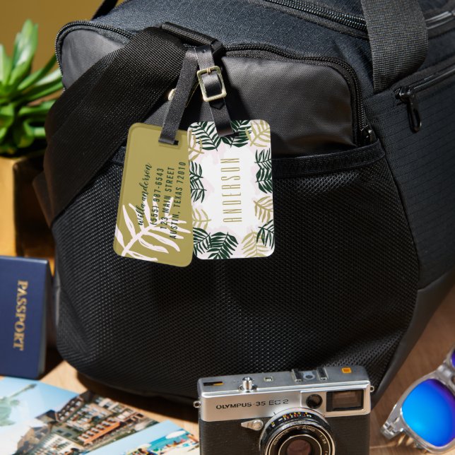 Palmträdsoasis Tropisk Strand Bagagebricka (Fram & Baksida)