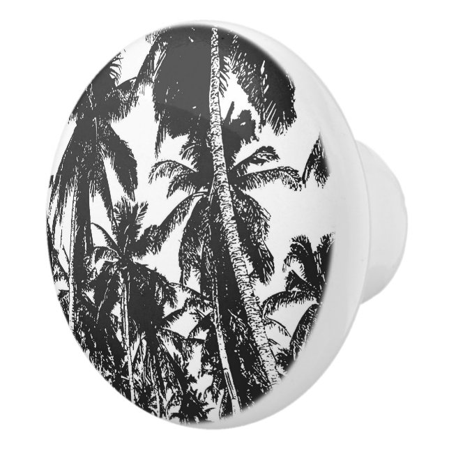 Palmtre-mönster i svart och vitt knopp (Höger)