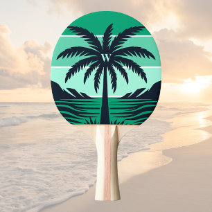 Palmtree Siluett Svart Randig Grön Monogram Pingisracket
