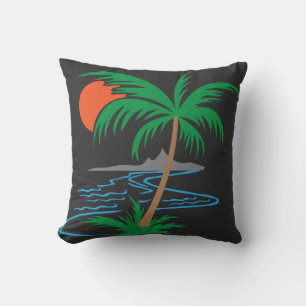 Palmtree vid floden Tropisk solnedgångskonst Kudde