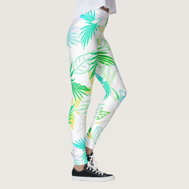 Palmtreeblad Tropiskt Mönster Leggings (Höger)