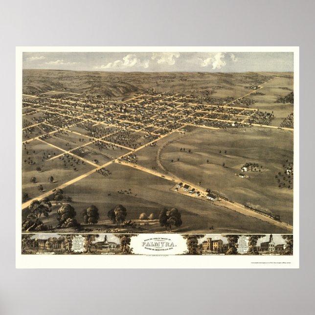 Palmyra, MO Panoramic Karta - 1869 Poster (Framsidan)