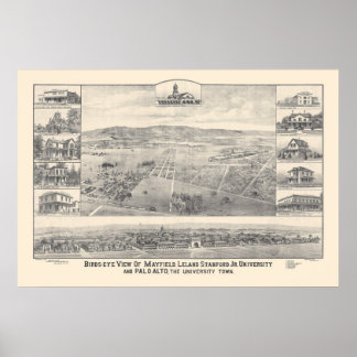 Palo Alto, CA. Panoramisk Karta 1888 (1658A) Poster