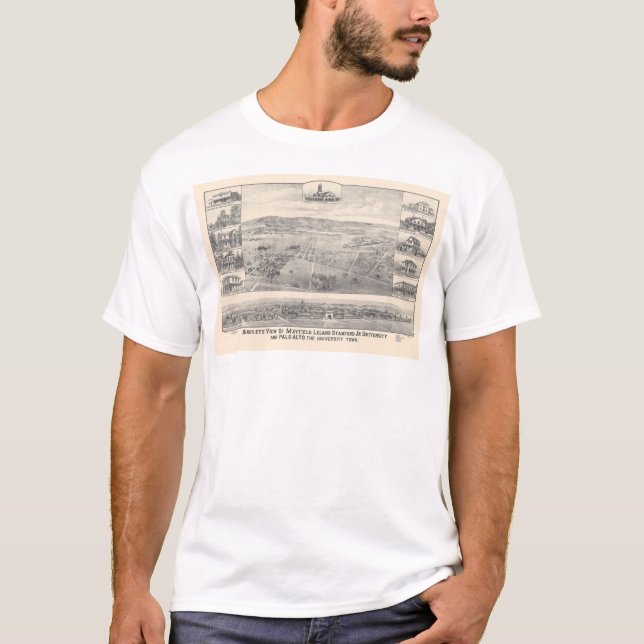 Palo Alto panorama- karta 1888 (1658A) för CA. Tee Shirt (Framsida)