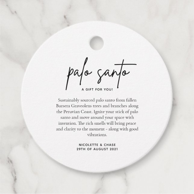 Palo Santo Wedding Favor Card Gåvor Etiketter (Framsida)