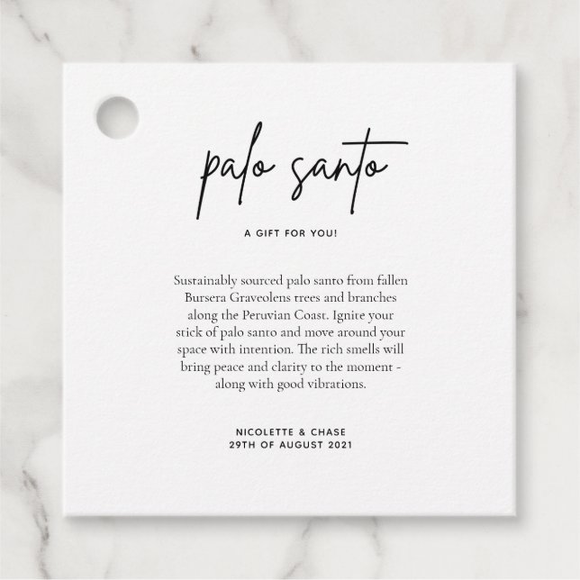 Palo Santo Wedding Favor Card Gåvor Etiketter (Framsida)