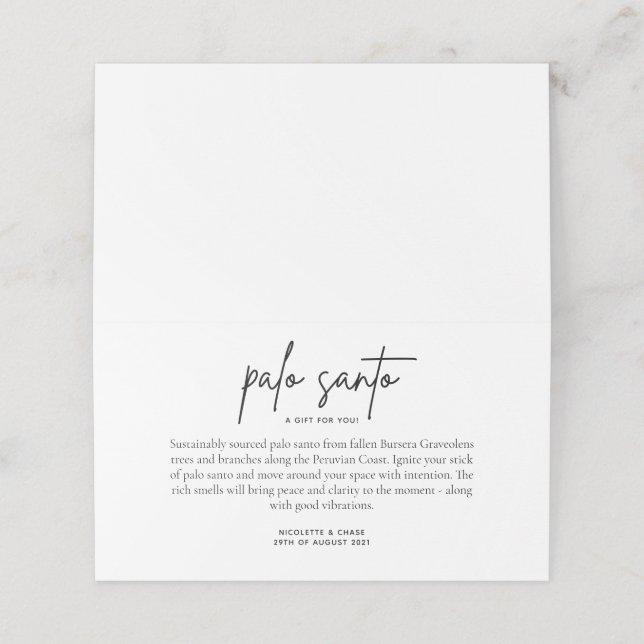 Palo Santo Wedding-favoritkort Placeringskort (Utvändigt utvikt)