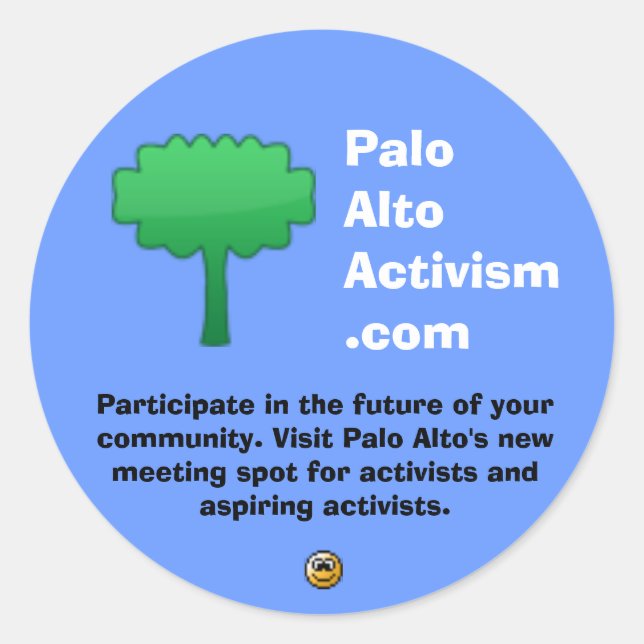 PaloAltoActivism.com Runt Klistermärke (Framsida)
