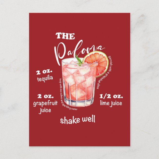 Paloma Recipe Cocktail Mixology Art Vykort (Framsida)