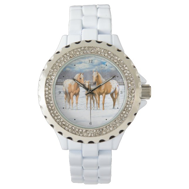 Palomino Appaloosa-hästar i Snö Armbandsur (Framsida)
