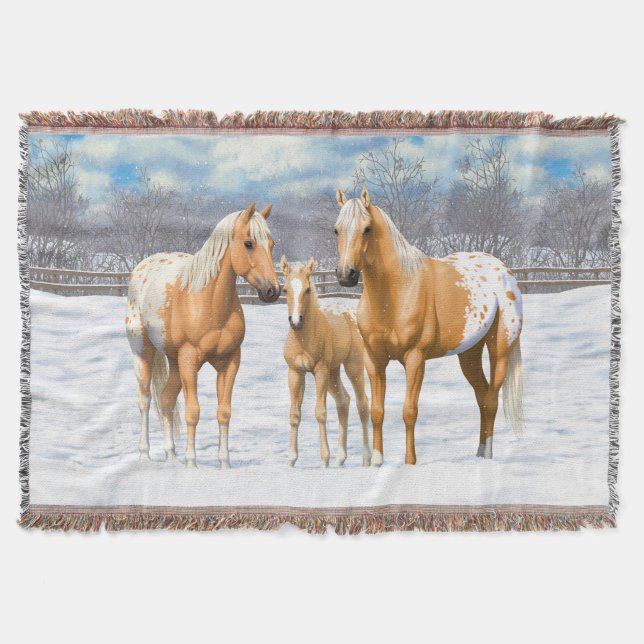 Palomino Appaloosa-hästar i Snö Filt (Framsidan)