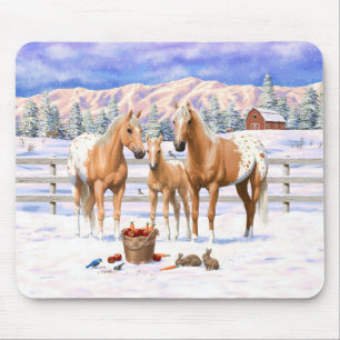 Palomino Appaloosa-hästar i Snö Musmatta