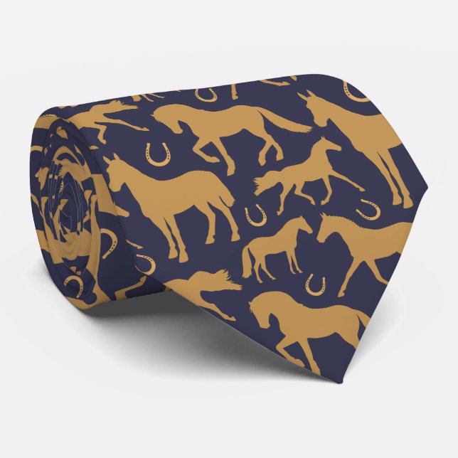 Palomino Brown Horses på Navy Blue Neck Tie Slips (Rullad)