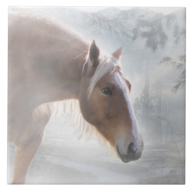 Palomino Horse i Snö Helgdag Tile Kakelplatta (Framsidan)
