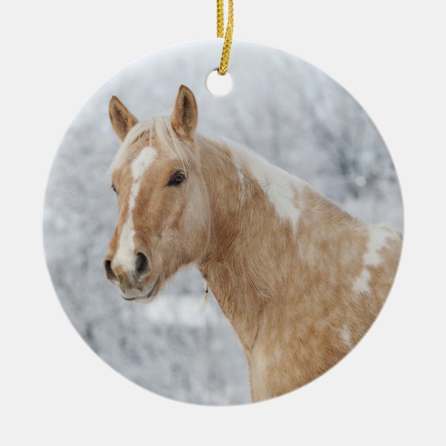 Palomino Horse i snö Julgransprydnad Keramik (Framsidan)
