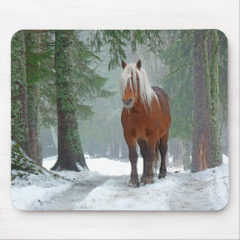 Palomino Horse i Winter Snö med Gräs Träd Musmatta