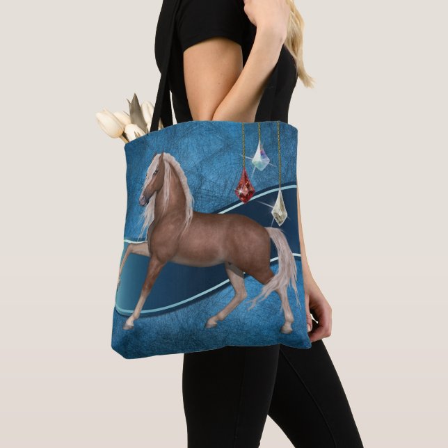 Palomino Horse on Blue Tote Bage Tygkasse (Närbild)
