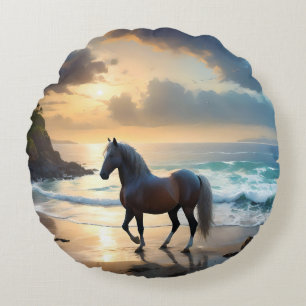 Palomino Horse på stranden. Rund Kudde