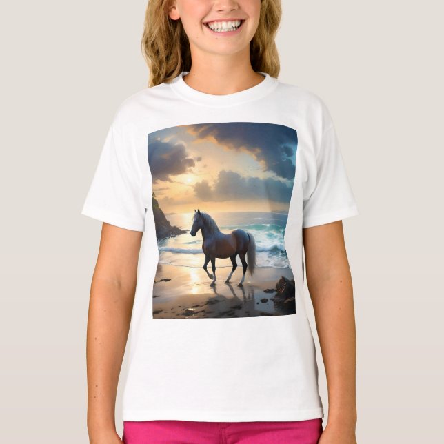 Palomino Horse på stranden. T Shirt (Framsida)